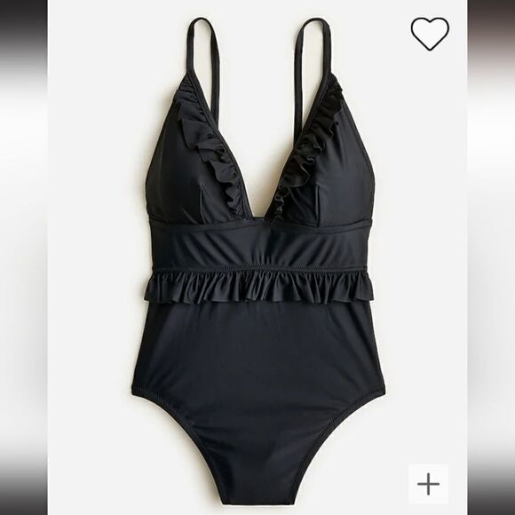 J Crew Deep Plunge Ruffle Swimsuit Black Size 0 NWT - Picture 4 of 13